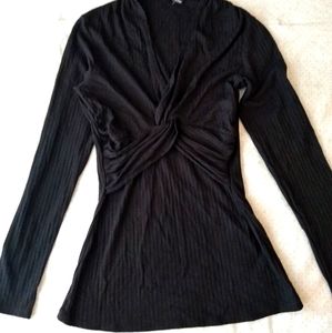 Kay Celine Black Ribbed Long Sleeve Top